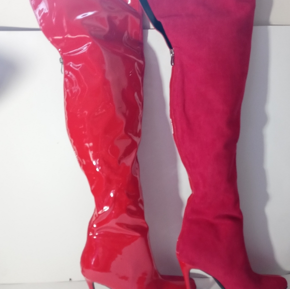 Red stiletto boots half suede half Faux leather - Picture 5 of 8